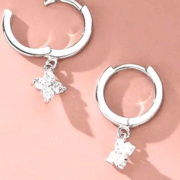 THESE EARRINGS ARE TINY, DAINTY AND STERLING SILVER, THE CLOVER IS A CZ. - Picture 3 of 3